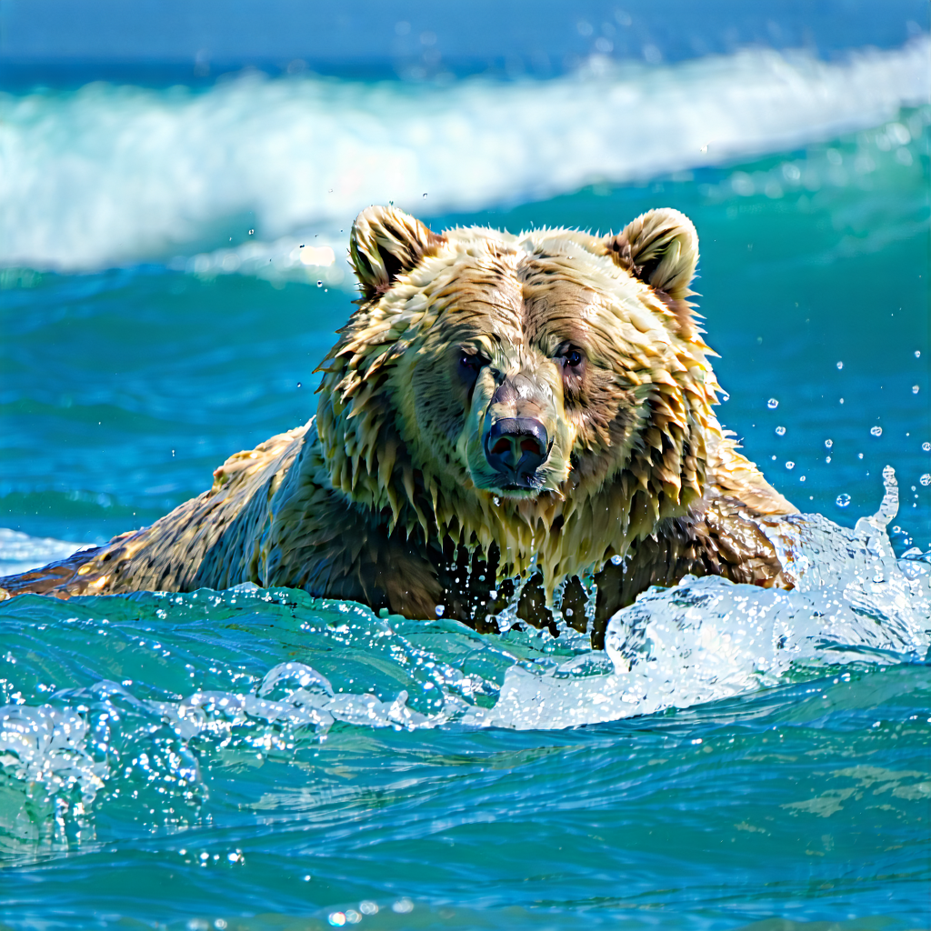 Nature Hdr Photography: Bear In Ocean Waters With Large Brown