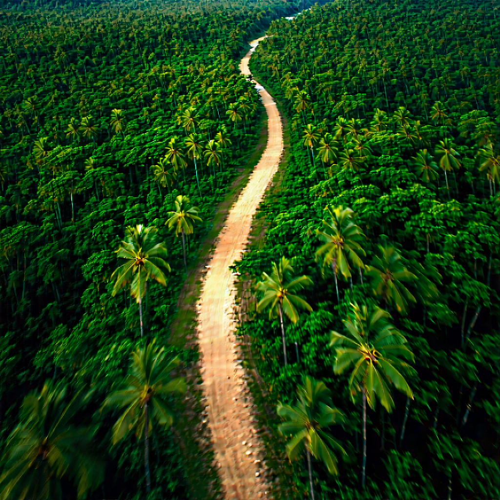 Nature Aerial Photography: Path through tropical jungle