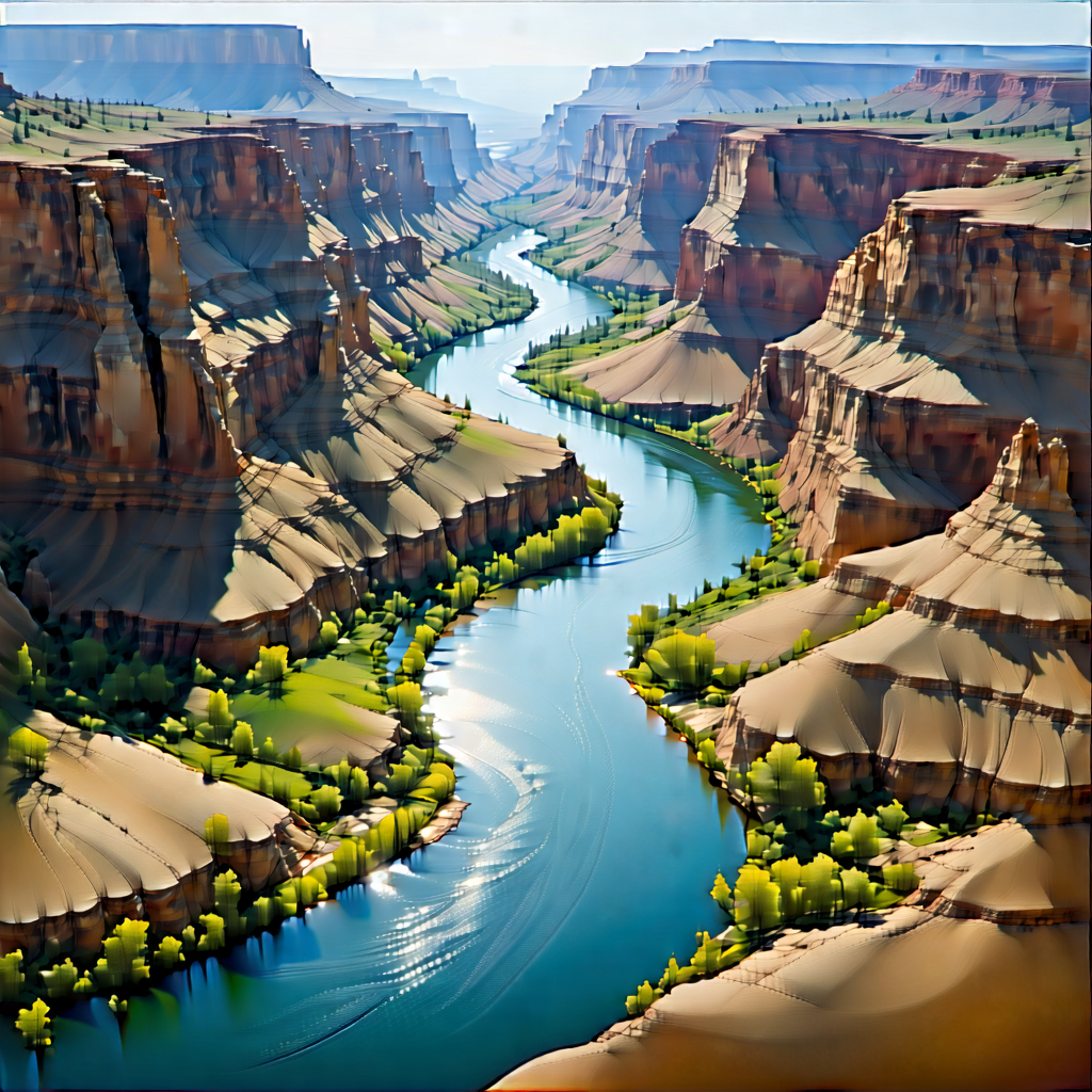 Nature Watercolor Painting: Aerial View Of Winding River With Painting River