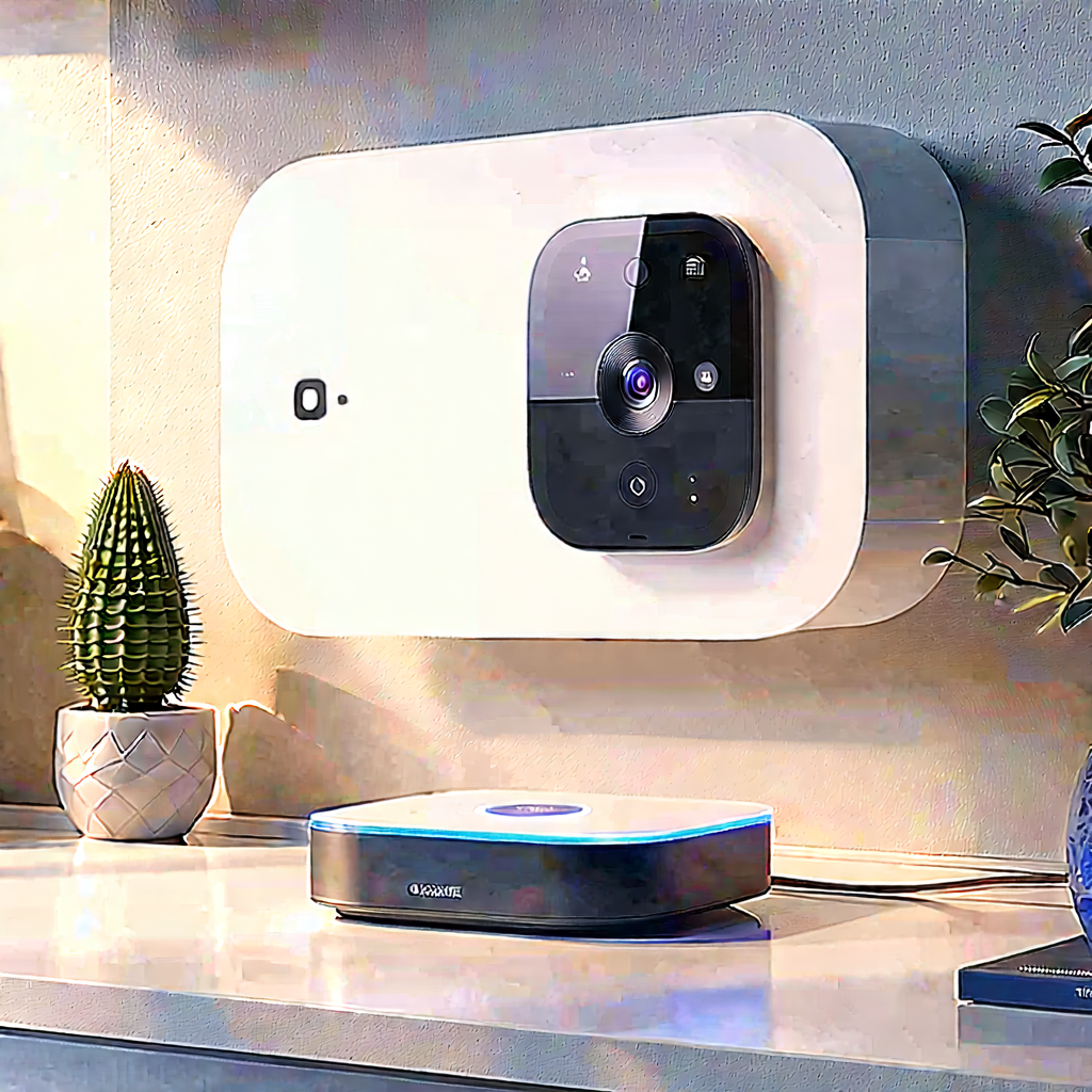 Tech Aerial Photography: Smart Home (device:1.3) With Data Visualization With White Wall