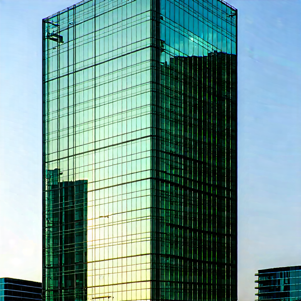 Urban Matte Painting: Glass Office Tower With Reflective Glass With Large Glass
