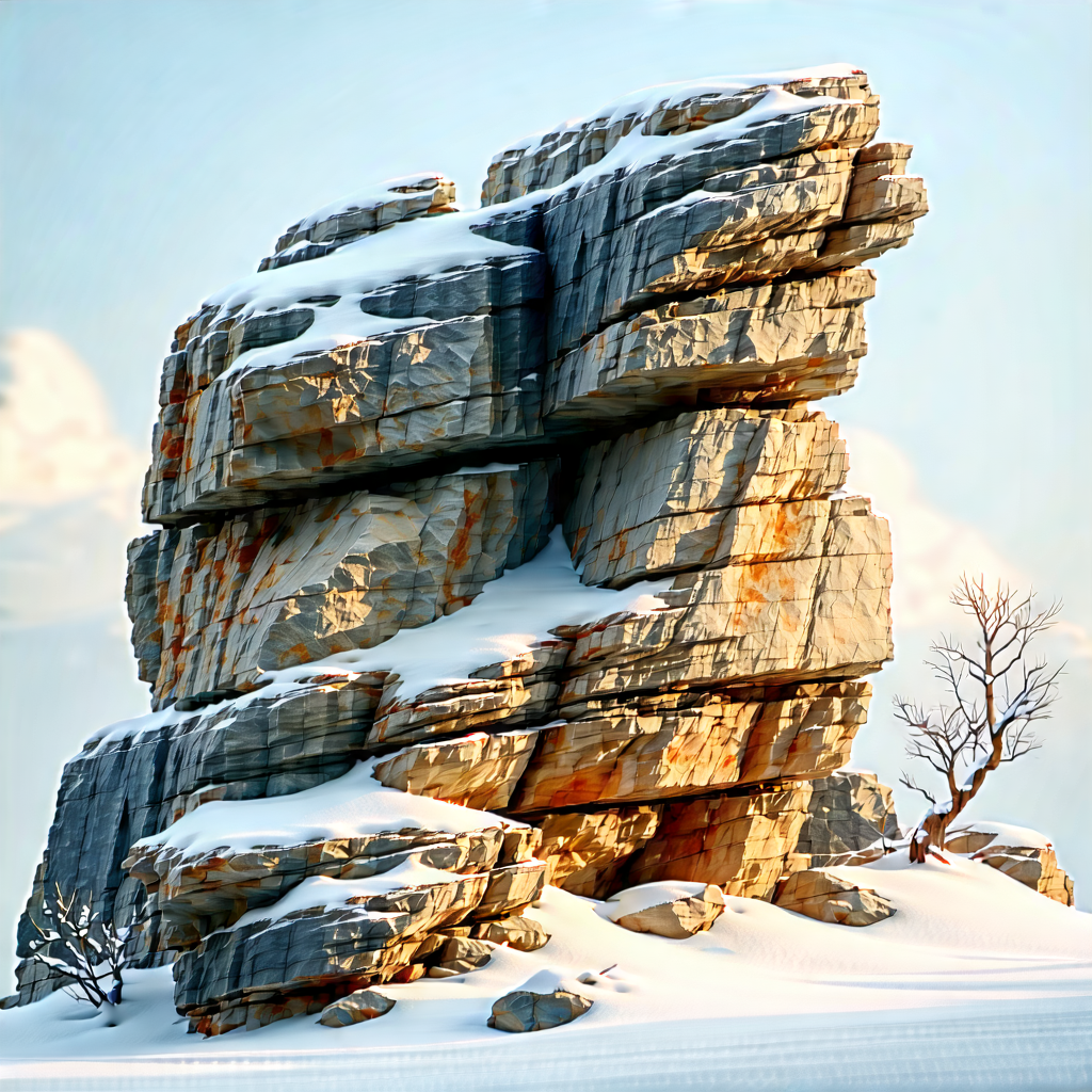 Nature Blender Artwork: Rock Formation In Winter Snow With Large Rock