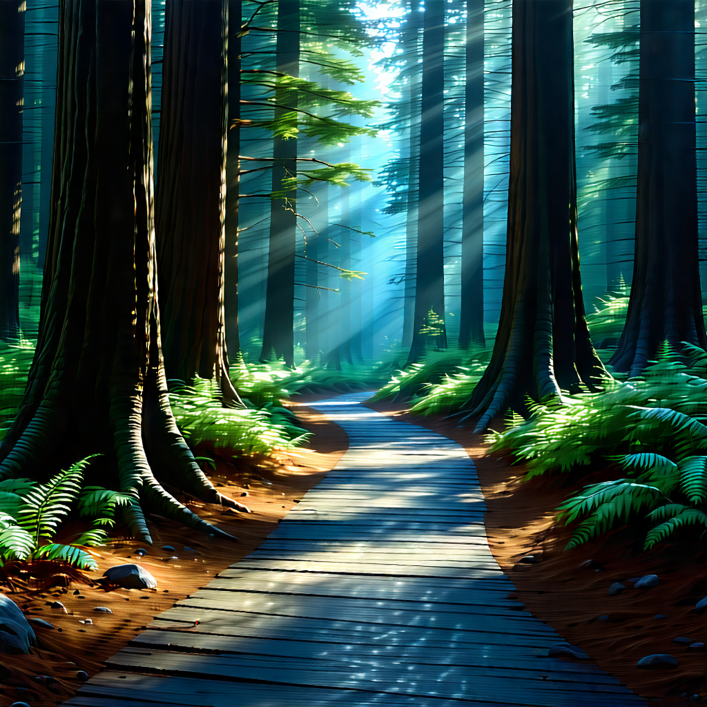 Nature Blueprint Style: Path Through Redwood (forest:1.42) With Image, There
