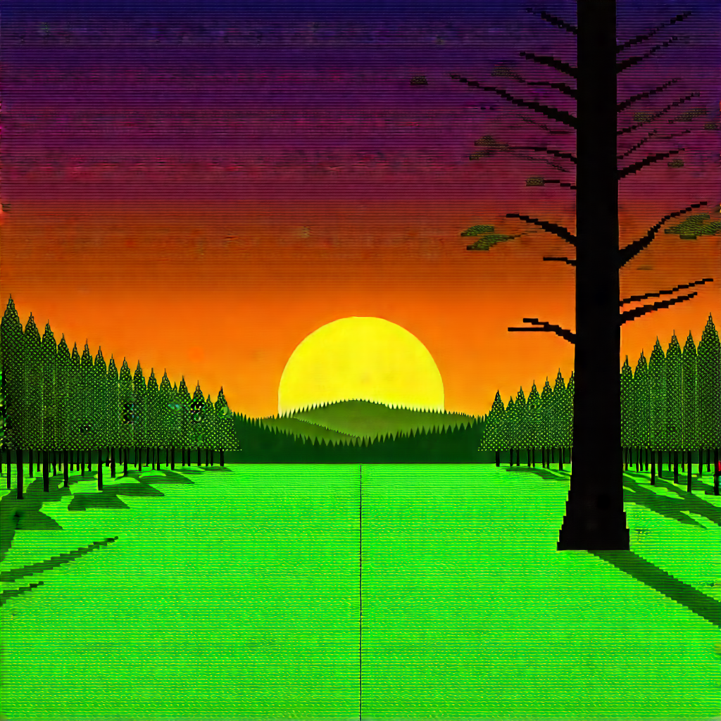 Nature Diagram Style: Forest Scene During Sunset With Image, There