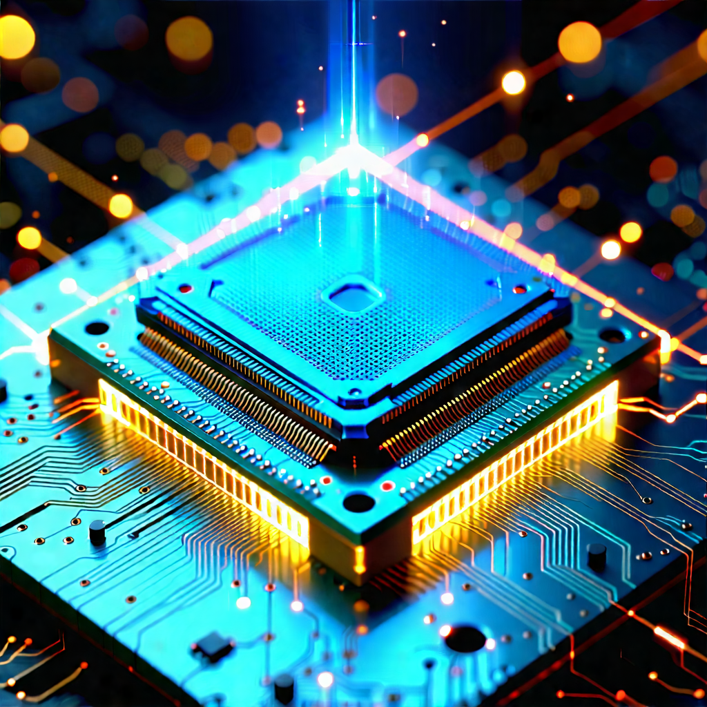 Tech 3d Render: Microchip With Laser Scanning With Close-up Computer