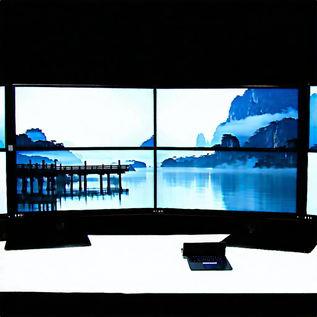 Business Matte Painting: Tech Professional Using Multiple Monitors With Large Computer