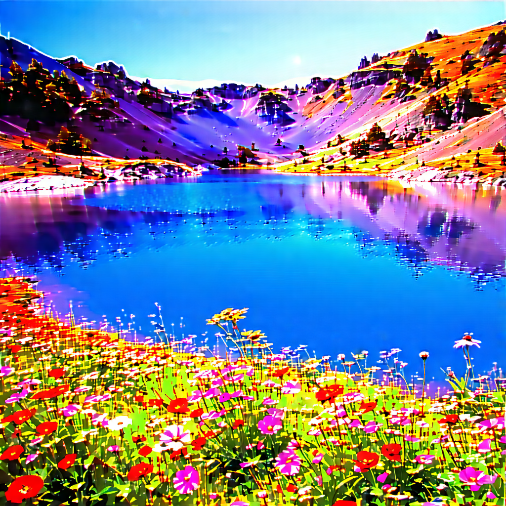 Nature Landscape Photography: Crystal Clear Lake Surrounded By Wildflowers With Beautiful Lake