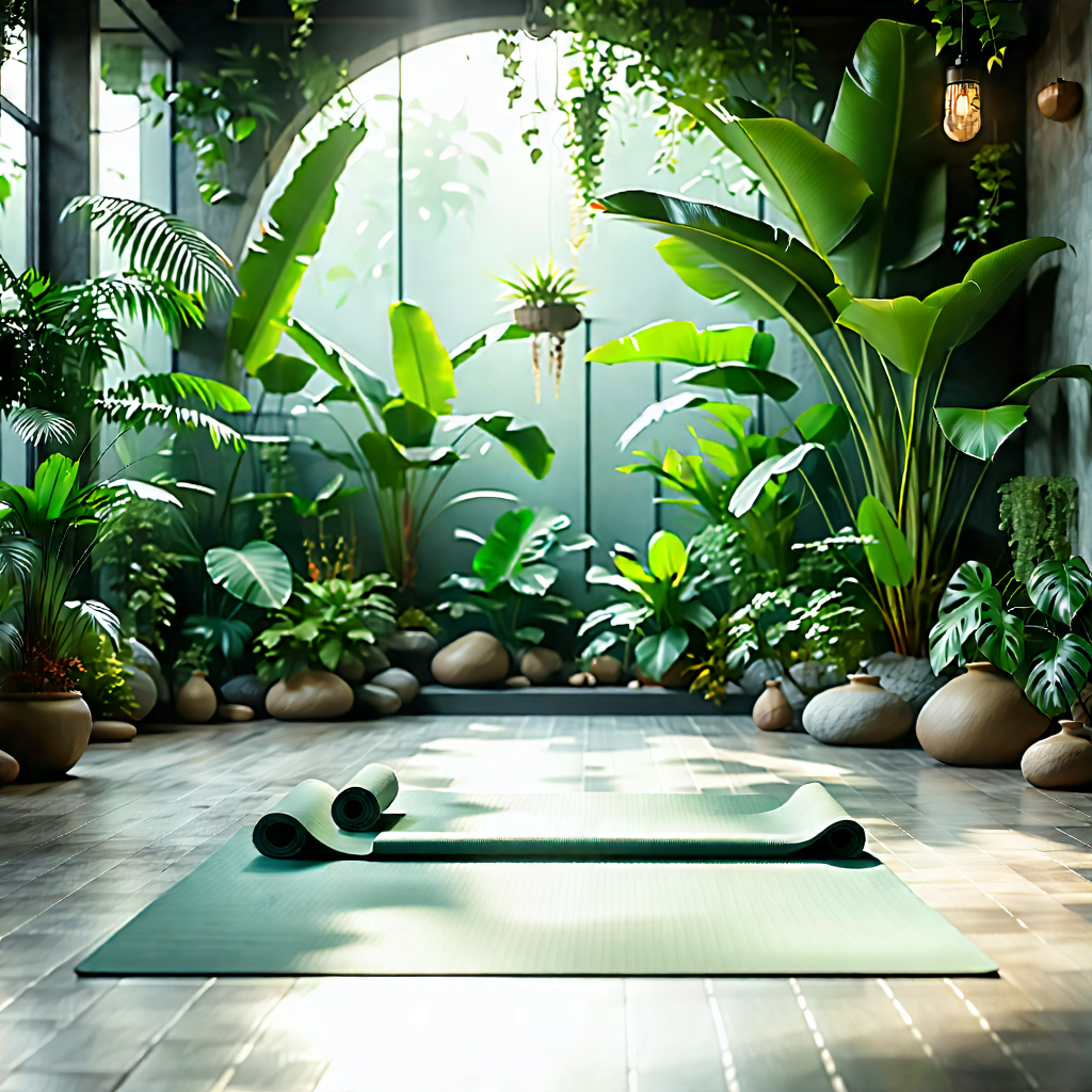 Lifestyle Architectural Photography: Wellness Scene With Yoga Mat And Plants With Image, There
