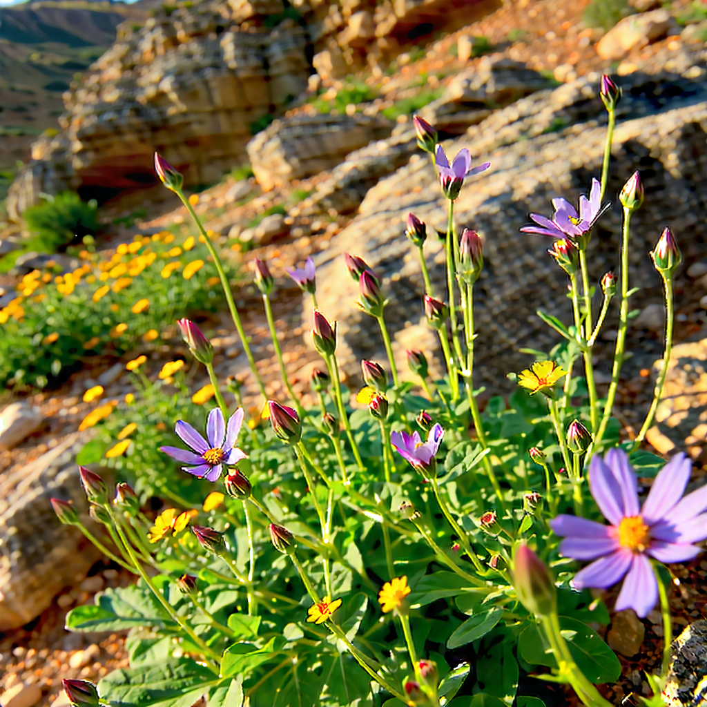 Nature Hdr Photography: Wildflowers in rocky terrain
