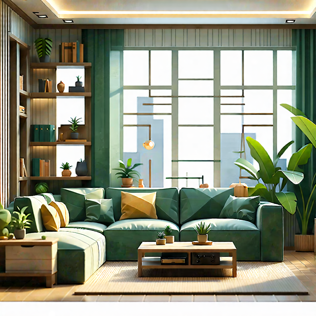 Lifestyle Low Poly: Cozy Living Room With Organized Space With Beautifully Drawn,