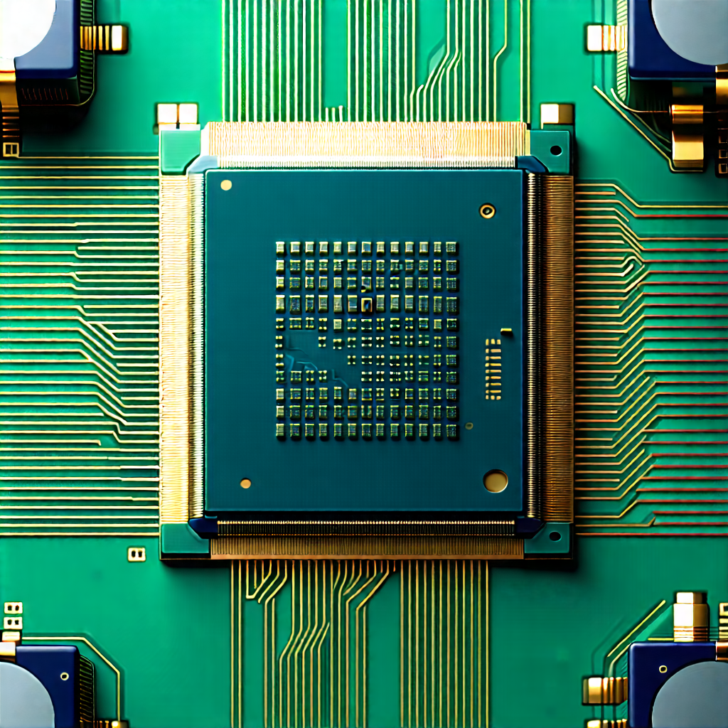 Tech Gouache Painting: Close-up of microprocessor