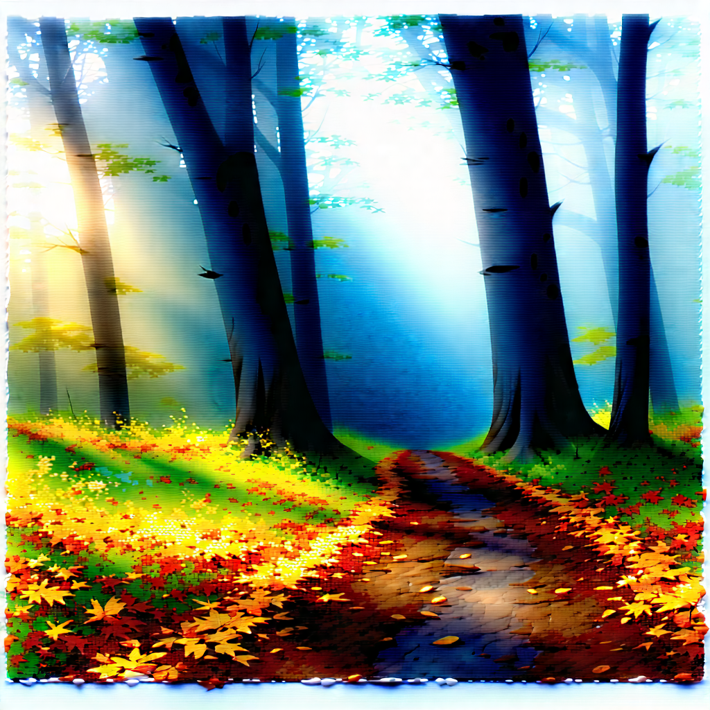 Nature Watercolor Painting: Path through autumn woodland