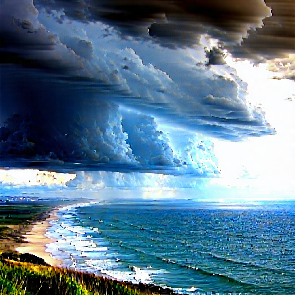 Nature Digital Art: Storm (clouds:1.36) over coastline