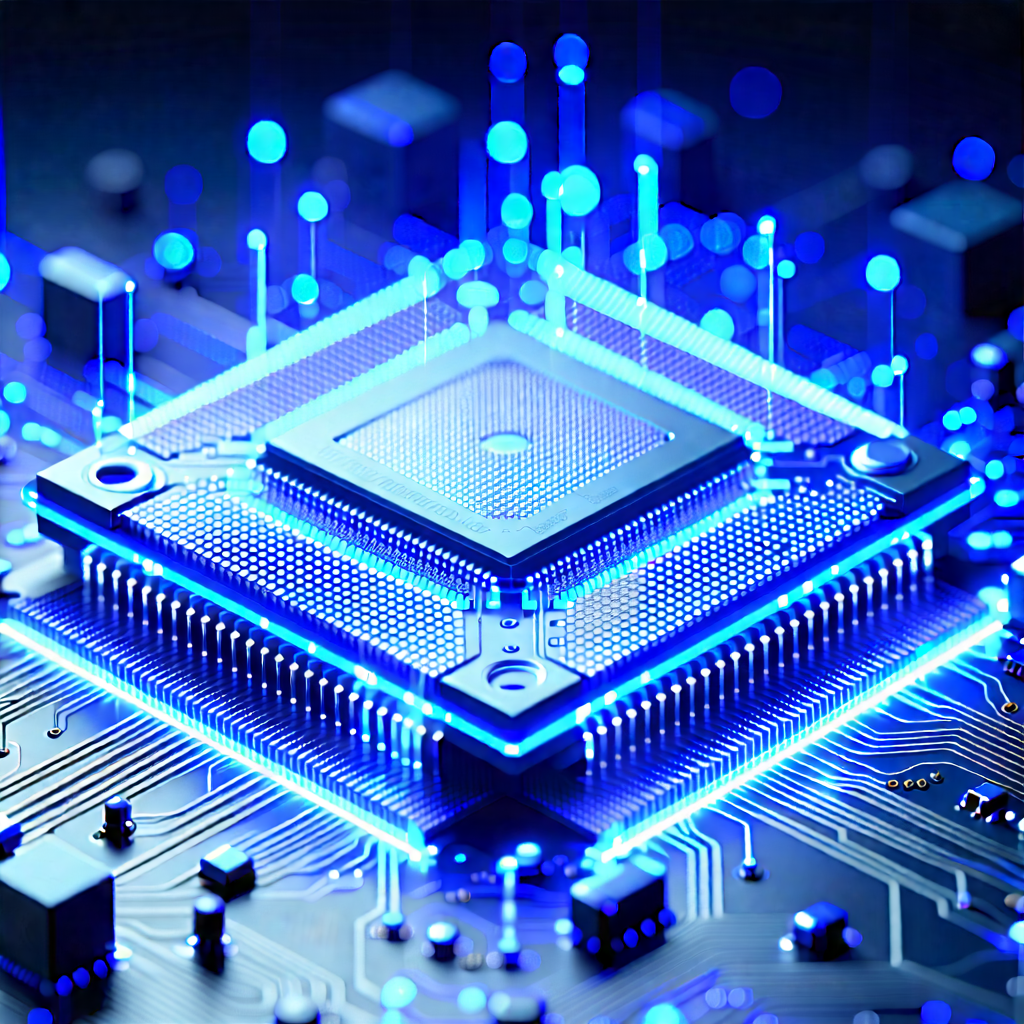 Tech Isometric Design: Microchip with blue light glow