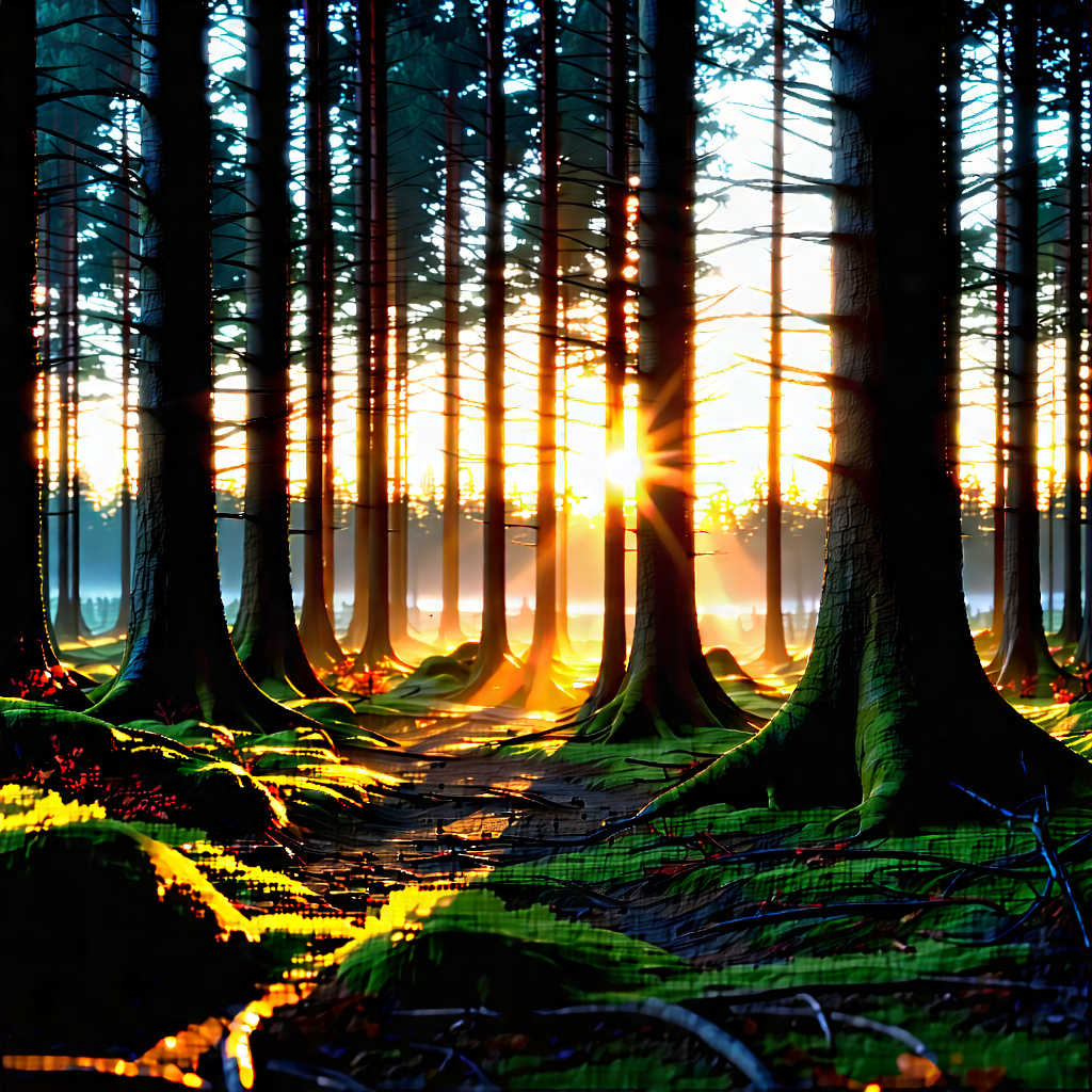 Nature Unreal Engine: (forest:1.14) Scene During Sunset With Serene Forest