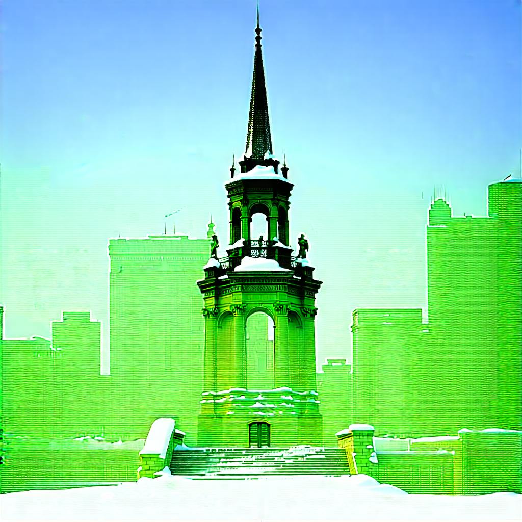Urban Digital Illustration: Historic Monument With (snow:1.36) Covering With Large, Ornate