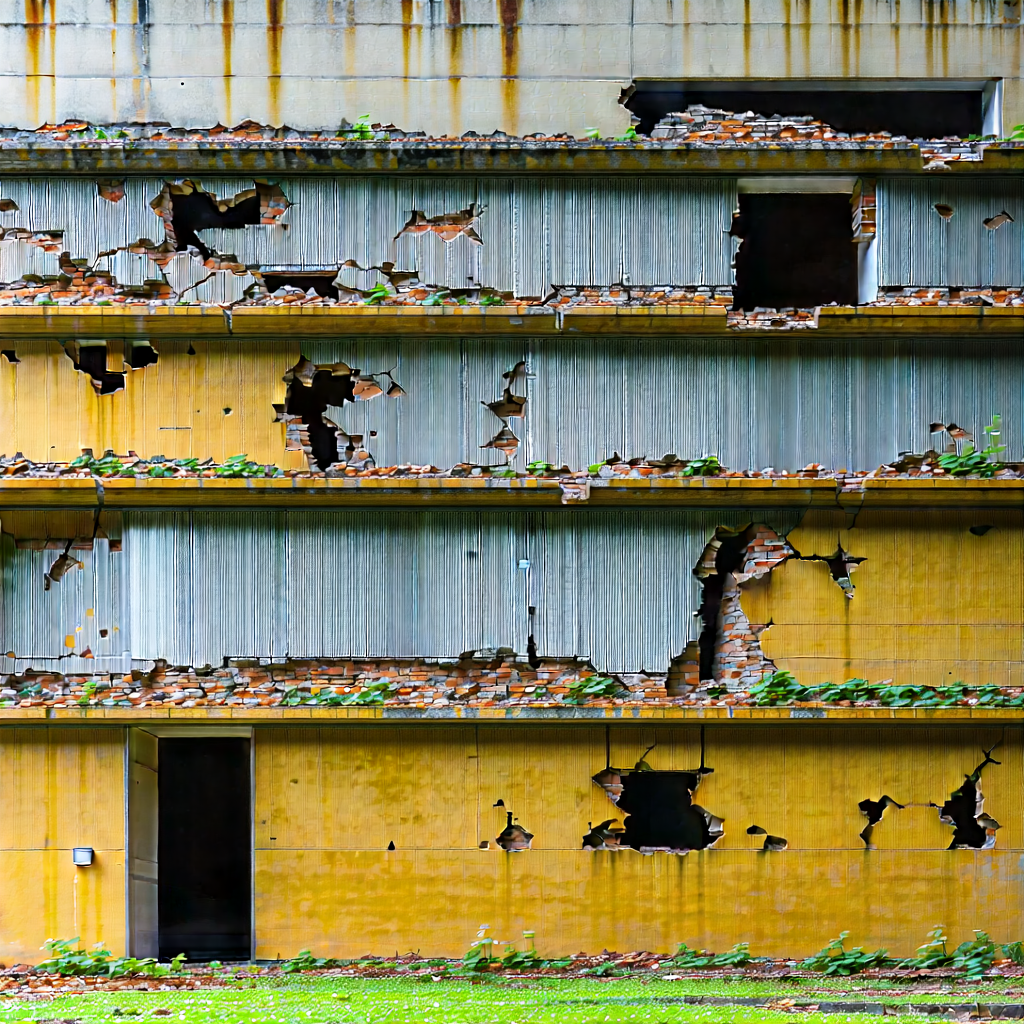 Abstract Architectural Photography: Decay Represented Through Layered Elements With Large, Dilapidated