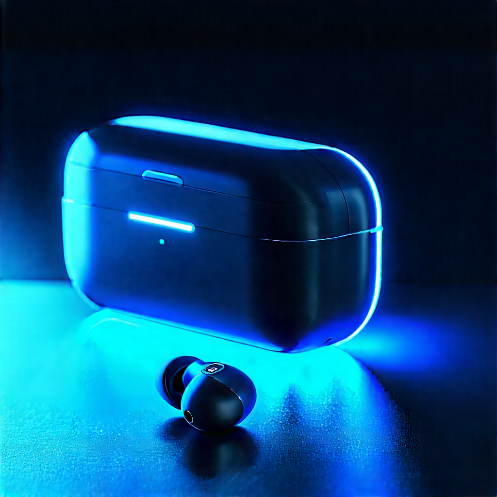 Tech Unreal Engine: Wireless Earbuds With Holographic Display With Small Blue