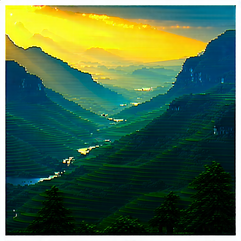 Nature Diagram Style: Valley During Golden Hour With Computer-generated, Representation