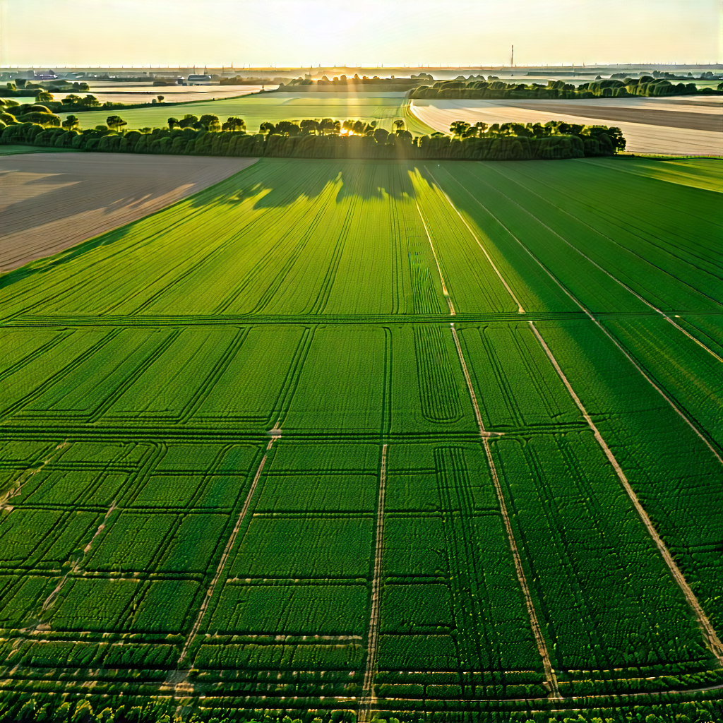 Nature Lithograph: Aerial View Of Agricultural Fields With Large, Lush