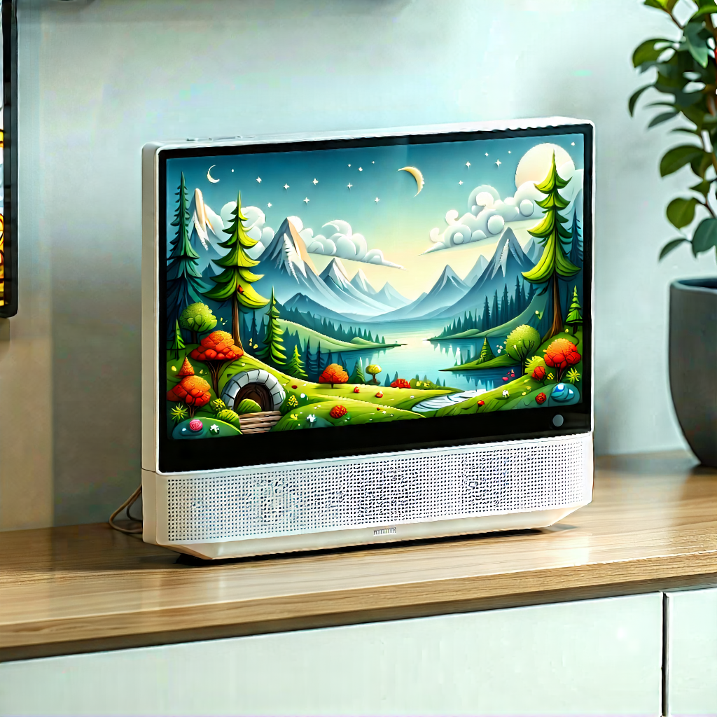 Tech Digital Illustration: Smart Home Device With Digital Artwork With Small Computer
