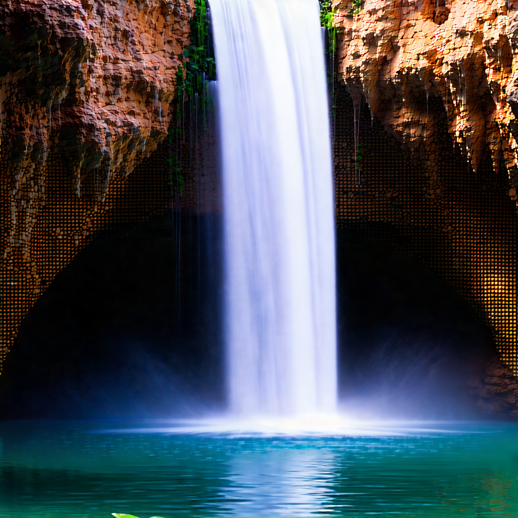 Nature Product Photography: Waterfall pool surrounded by lush vegetation
