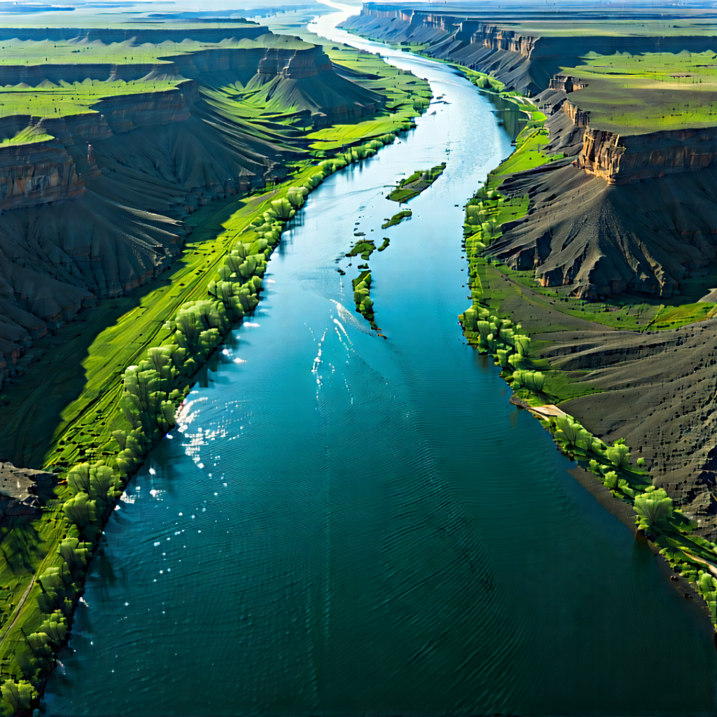 Nature Blueprint Style: Aerial View Of Winding (river:1.29) With Large River