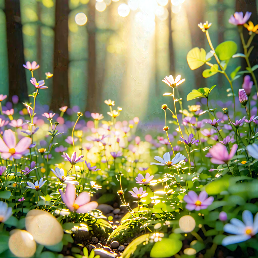 Nature Isometric Design: Wildflowers In Sunlit Clearing With Beautiful Forest