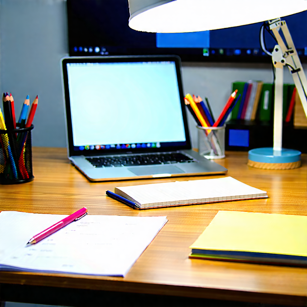 Business Graphic Design: Workplace with modern office supplies on desk