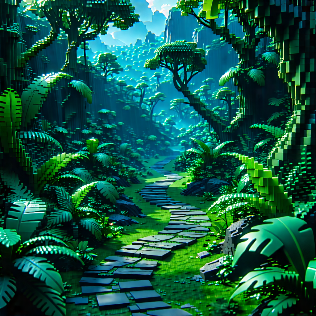 Nature Voxel Art: Path through tropical jungle