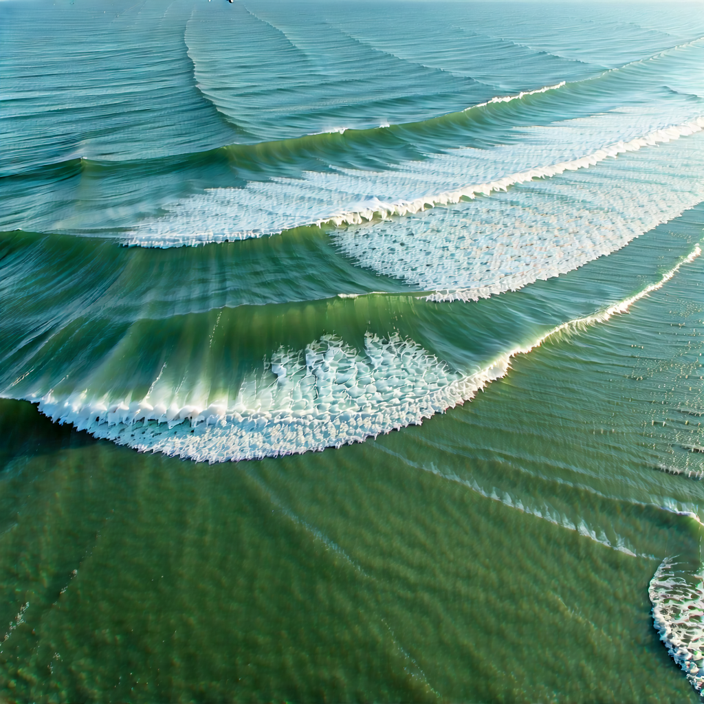Nature Drone Photography: Ocean waves surrounded by autumn (trees:1.46)