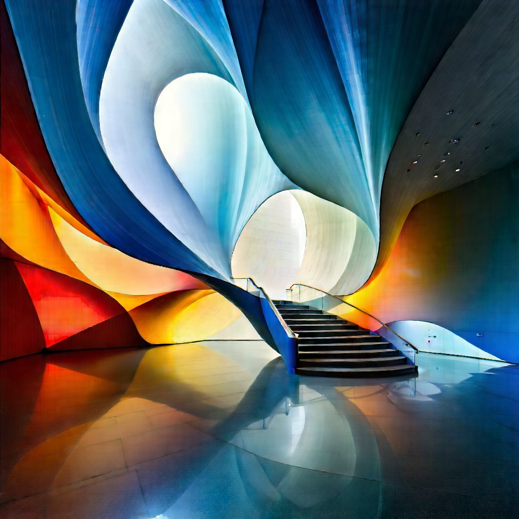 Abstract Architectural Photography: Fluid Dynamics Captured In Abstract Form With Staircase Leading