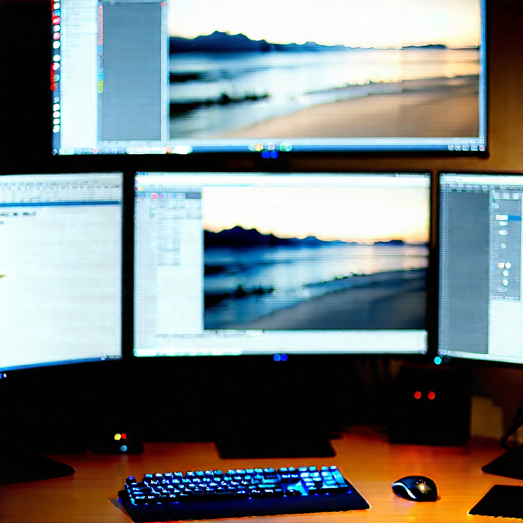 Business Watercolor Painting: Tech professional using multiple monitors