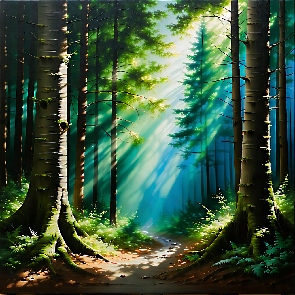 Nature Gouache Painting: Forest Scene During Midday With Image, There
