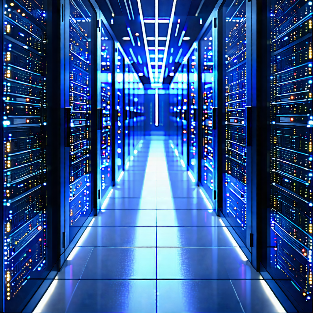 Tech Aerial Photography: Futuristic Server Room With Image, There