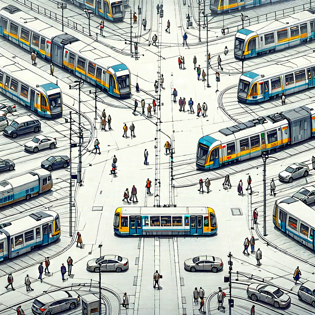 Urban Ink Drawing: Aerial view of transportation hub