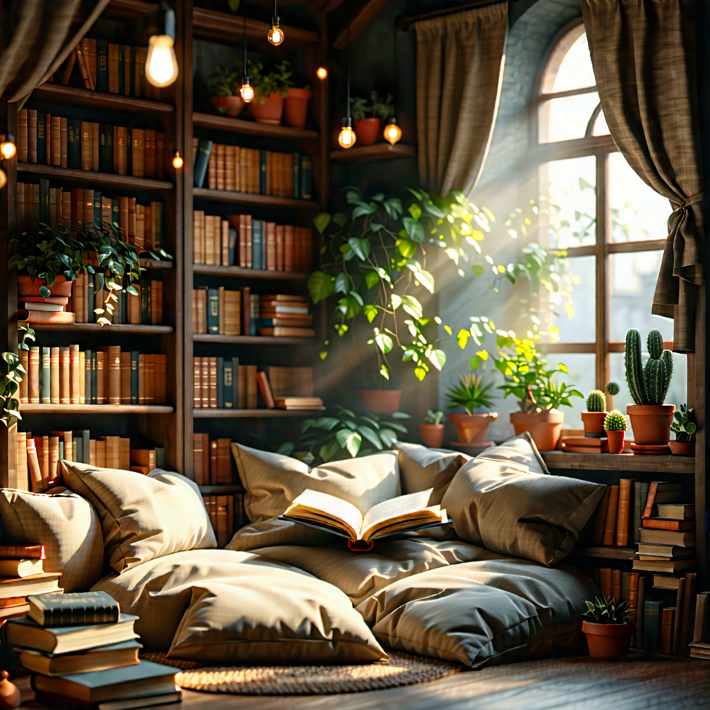 Lifestyle Long Exposure Photography: Reading Nook With Warm (lighting:1.32) With Cozy Living