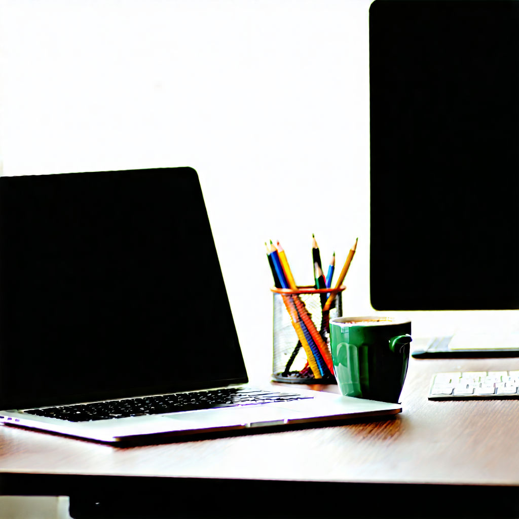 Business Concept Art: Workplace With Laptop And Coffee On Desk With Wooden Desk