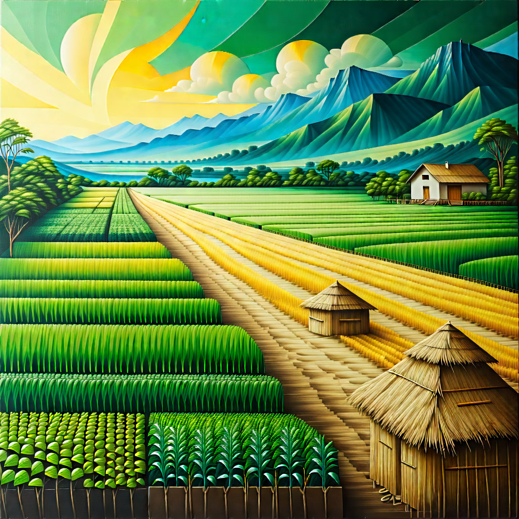 Tech Acrylic Painting: Agricultural Technology In Design Studio With Painting Village