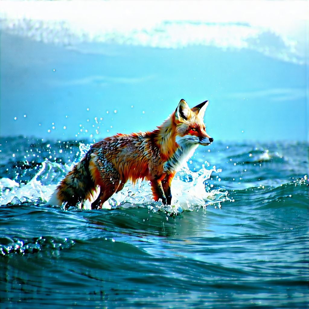 Nature Concept Art: Fox In (ocean:1.37) Waters With Walking Through