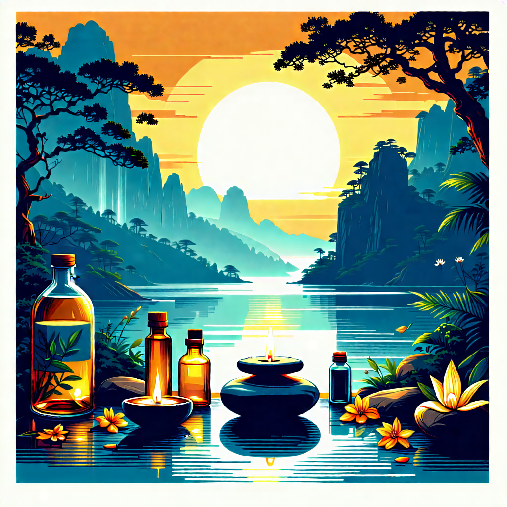 Lifestyle Linocut Print: Wellness Scene With Aromatherapy With Image, There