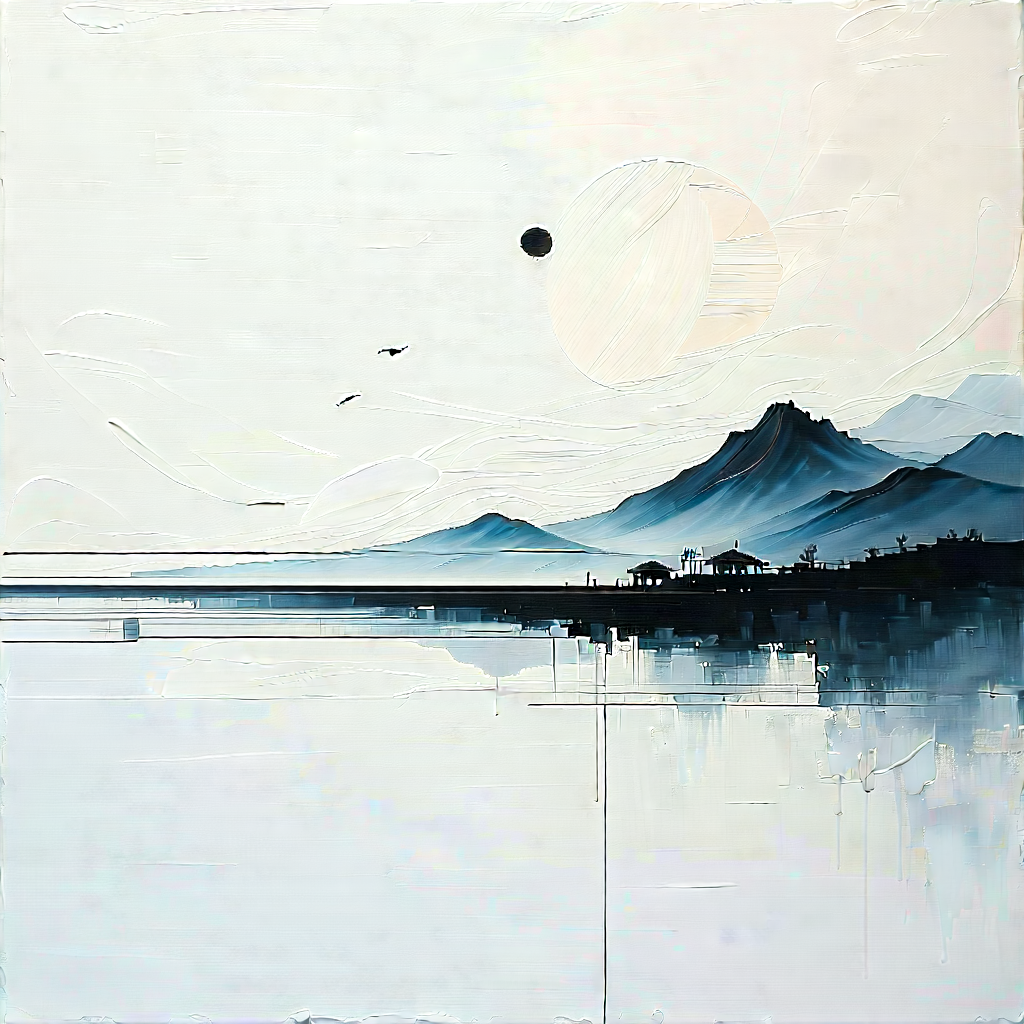 Abstract Acrylic Painting: Minimalist composition with single line