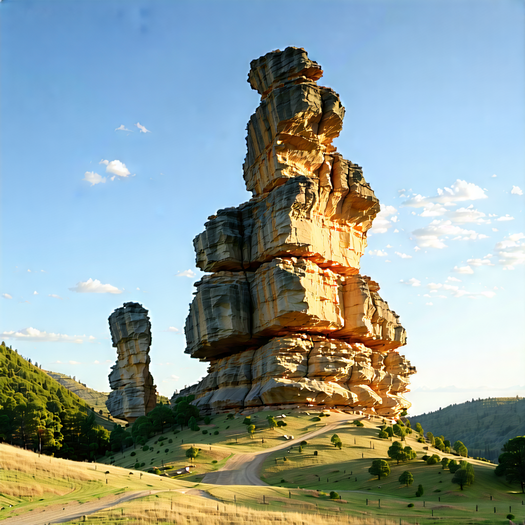 Nature Landscape Photography: Rock Formation In Summer With Large Rock