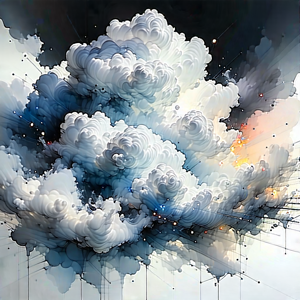 Tech Ink Drawing: Cloud Computing Visualization With Painting Cloudy