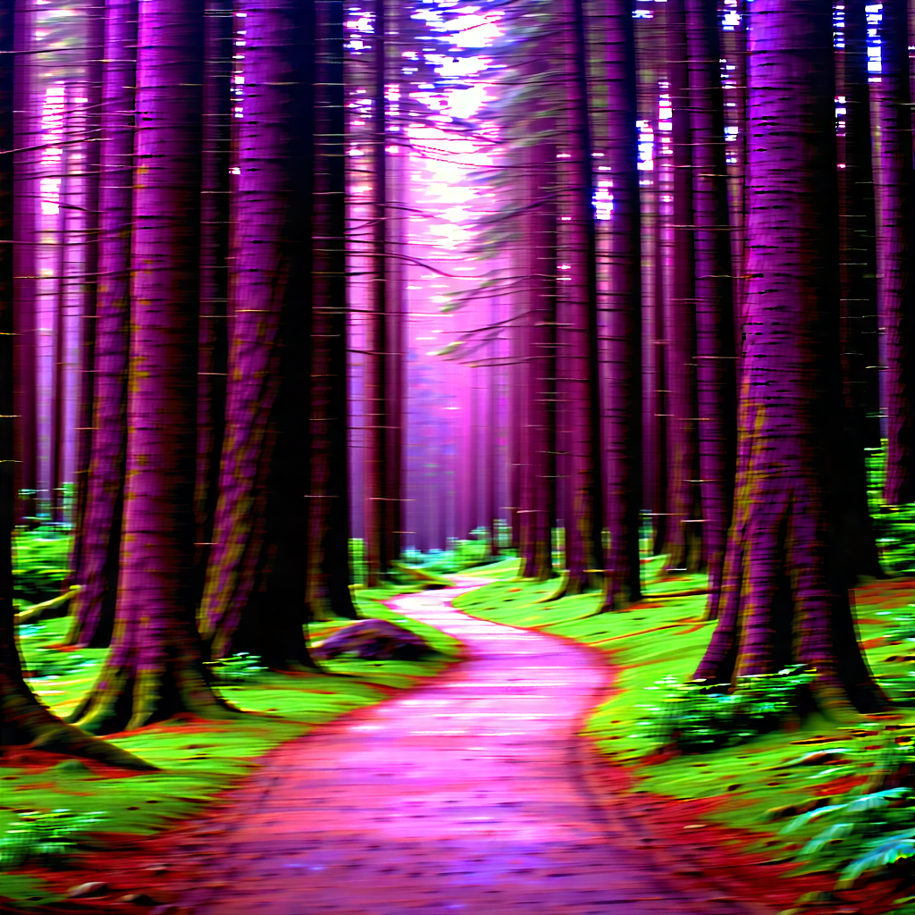 Nature Unreal Engine: Path Through Redwood (forest:1.35) With Purple Green