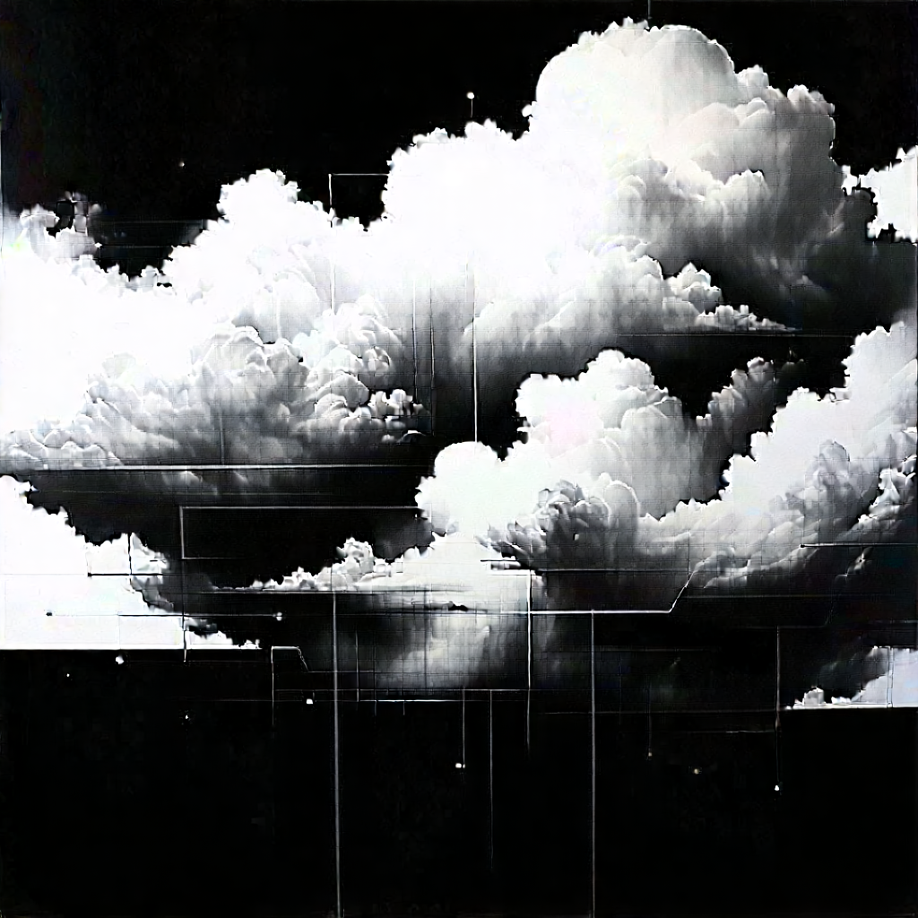 Tech Charcoal Drawing: Cloud computing visualization