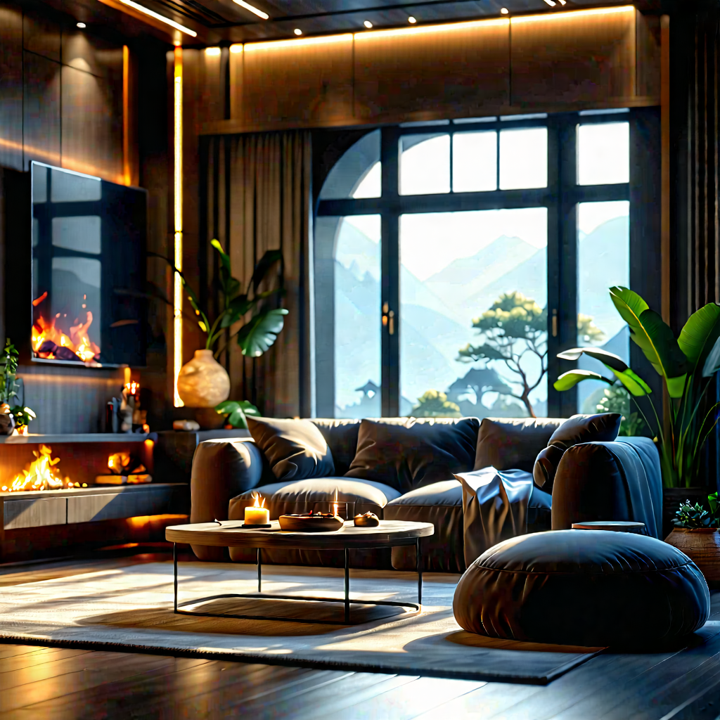 Lifestyle Graphic Design: Cozy Living Room With Warm Lighting With Image, There