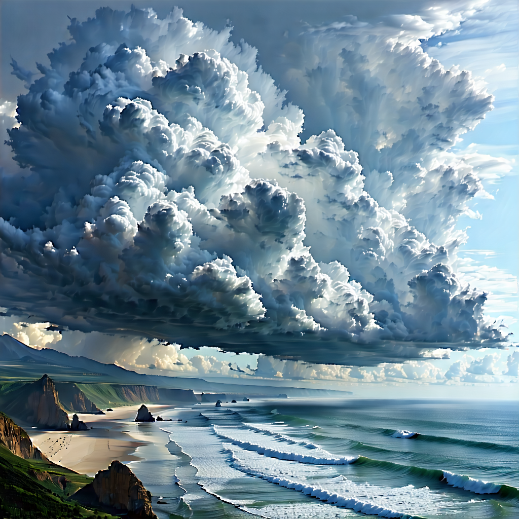Nature Professional Photography: Dramatic Clouds Over Coastline With Large, Dark