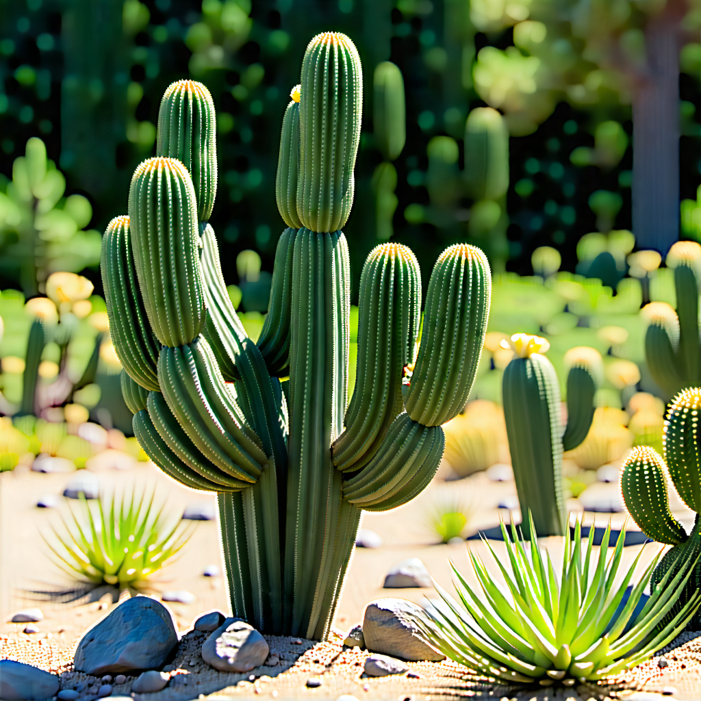 Nature Drone Photography: Cactus In Sunlit Clearing With Image, There