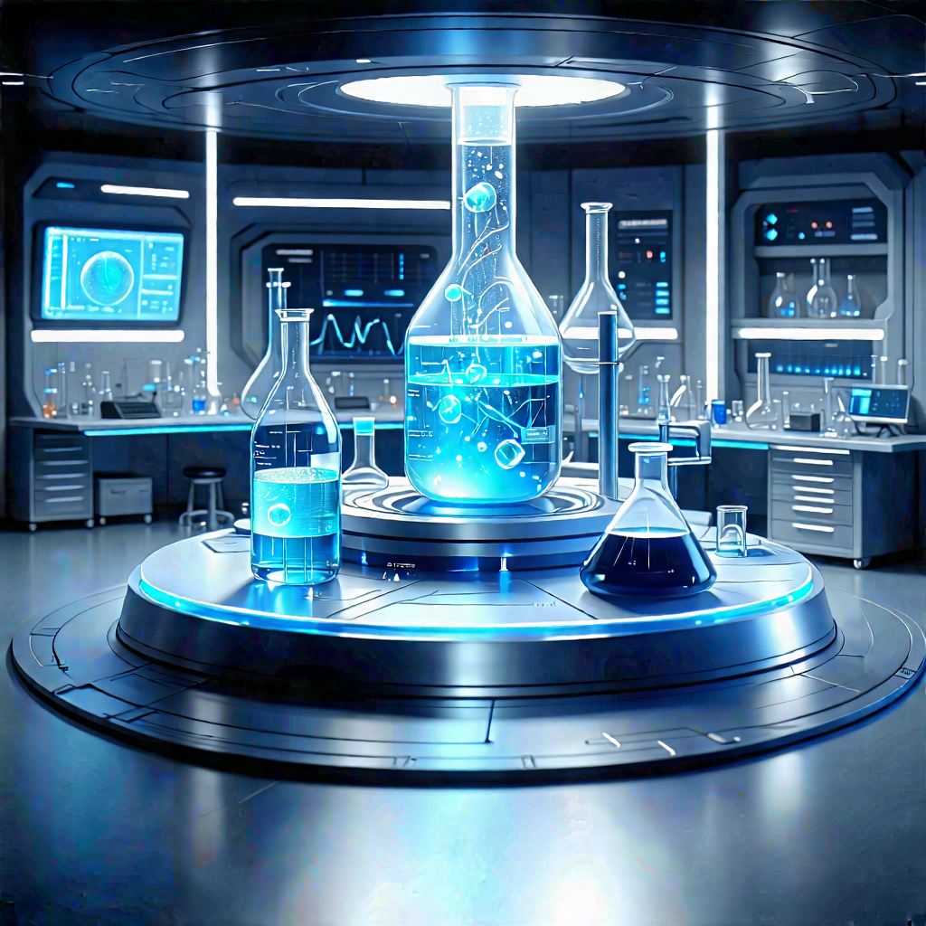 Tech Digital Illustration: Futuristic Research Laboratory With Image, There